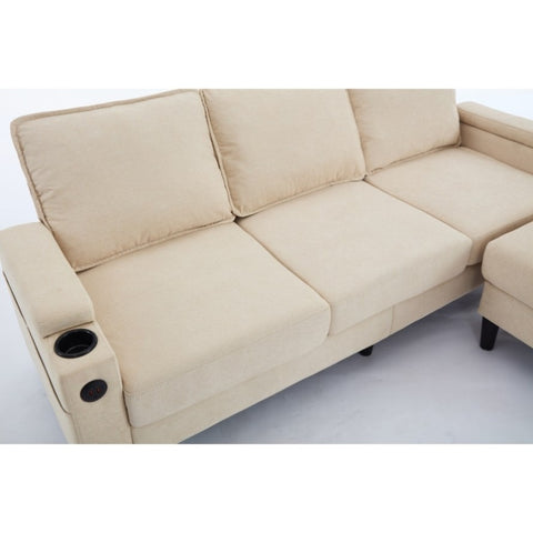 ZUN beige color knock down 3-seat combo sofa with storage ottoman for living room apartment bedroom and W2603P171561