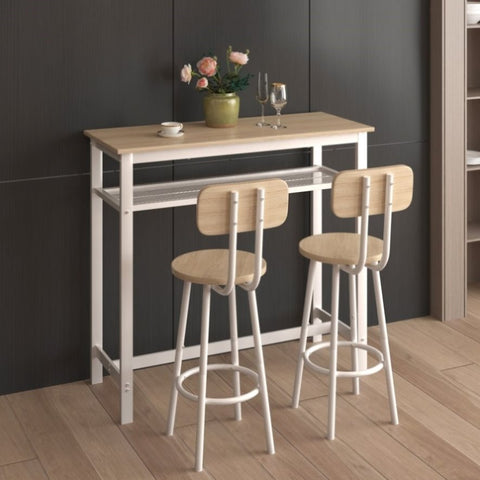 ZUN Bar table, equipped with 2 bar stools , with backrest and partition W57868882