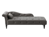 Aijia 60.6" Velvet Chaise Lounge Buttons Tufted Nailhead Trimmed Solid Wood Legs with 1 Pillow,Grey W111740810