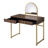 2 Drawers Vanity Desk with Mirror and Jewelry Tray, Walnut and Gold B016P317505