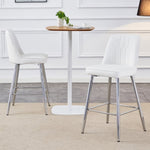 ZUN Modern White PU Bar Stool - Silver Metal Legs with Cross Reinforcement.White,Silver Metal Legs,Bar W1151P211983