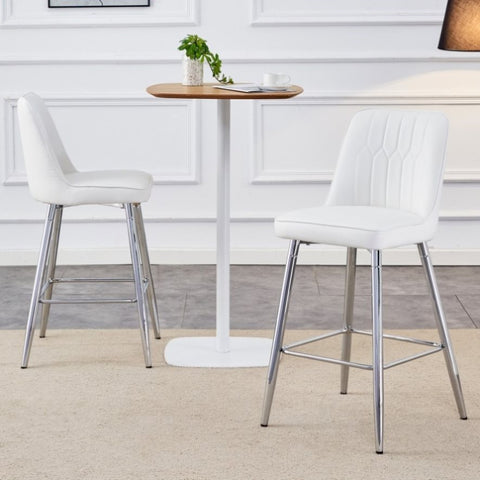 ZUN Modern White PU Bar Stool - Silver Metal Legs with Cross Reinforcement.White,Silver Metal Legs,Bar W1151P211983