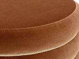 Edward 17.5" Round Upholstered Ottoman with Bullion Fringe Burnt Orange Performance Velvet B2719P320842
