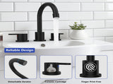 Widespread Bathroom Sink Faucet Matte Black 2 Handle 8 inch Lavatory Faucet 3 Hole 360&deg Swivel 37264555