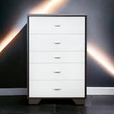 ZUN White and Espresso 5-Drawer Chest B062P209032