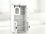 White Farmhouse Tall Storage Cabinet with Sliding Barn Door, Freestanding Floor Linen Cabinet with 22557110