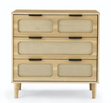 ZUN 3 drawer dresser, modern rattan dresser cabinet with wide drawers and metal handles, farmhouse 38930634