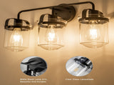 3-Light with Clear Glass Shade, Modern Sconce, Industrial Indoor Light Fixture for Bathroom Living T3177P283991
