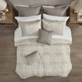 12 Piece Jacquard Comforter Set with Bed Sheets Khaki Cal King B03597187