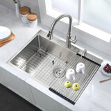 ZUN Stainless Steel 30 in 2-Hole Single Bowl Drop-In Kitchen Sink with Bottom Grid and Basket Strainer JYSDS3011BN