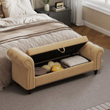 64.5" Bed Bench for Bed Room Nails Tufted Chaise of Lounge with Storage Velvet Upholstery Khaki W1097P202876