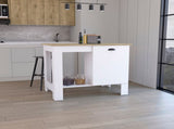 Kitchen Island 35" H, One Storage Cabinet with Door, Two Internal Shelves, One Open storage Shelf, B097132932