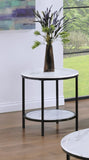 1pc Modern Round Faux Marble End Table with Storage Shelf Black Finish Living Room Wooden Furniture B011P245864