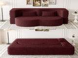 Modern Floor Sofa with 2 Pillows,Convertible Teddy Fabric Foam-Filled Sleeper Sofa Bed,15" Full Size 58553868
