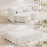 ZUN Modern Floor Sofa with 2 Pillows,Convertible Teddy Fabric Foam-Filled Sleeper Sofa Bed,15" Full Size W1885P190390