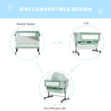 Baby Bassinet Bedside Sleeper Adjustable Portable Bed with Mosquito Nets,Green 14904342