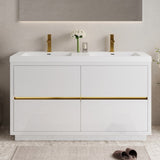 60" Freestanding Bathroom Vanity with Sink, Bathroom Storage Vanity Cabinet with Stone Resin W1573P211197