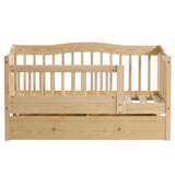 Vertical Fence Wood Painted Pine Toddler Bed with Bottom Drawer and Side Car Bed 01077775