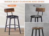 Round bar stool set with shelf, upholstered stool with backrest, Rustic Brown, 23.62'' W 23.62'' D 43399566