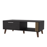 ZUN Govan Coffee Table with a Door, Conical Legs, and Open Storage, Wengue B128P263709