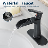 Sink Faucet With Deck Plate Waterfall Black with Pop Up Drain and Supply Lines Bathroom faucets for W1932P180739
