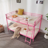 Pink Twin Size Low Loft Bed with Slanted Ladder Round Tube Metal Frame 69732381