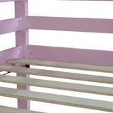 Twin over Twin Rubber Wood Floor Bunk Bed, with ladder,Guardrails,House-Shaped-Bunk Bed,Pink W504P206867
