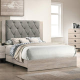 Contemporary 1pc Cream Finish Eastern King Size Bed Bedroom Furniture Gray Tufted Design Headboard B011P236792