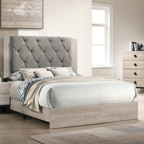 ZUN Contemporary 1pc Cream Finish California King Size Bed Bedroom Furniture Gray Tufted Design B011P236791