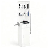 3-Tier Corner Salon Cabinet with 1 Door & 1 Drawer, 15mm E0 Grade Particleboard Matt White, 75.2" H 73777296