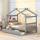Twin Size Wooden House Bed with Drawers, Gray 38831000