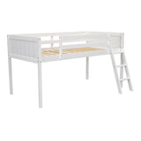 Twin Size Wood Low Loft Bed with Ladder, ladder can be placed on the left or right, White WF313084AAK