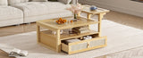 U-Can Modern Coffee Table, Coffee Table with 1 Storage Shelf, 2 Tabletops and 1 Rattan Drawer For N724P232190N