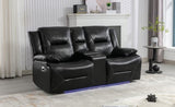 ZUN 2 Seater Home Theater Recliner Manual Recliner Chair with a LED Light Strip Two Cup Holders and a WF323622AAB