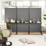3-Panel Folding Divider with Lockable Wheels and 3 Metal Shelves Grey 14487502