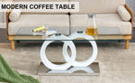 ZUN Rectangular modern and fashionable coffee table with tempered glass tabletop and white legs. W1151140300