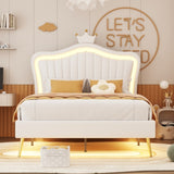 Full Size Upholstered Bed Frame with LED Lights,Modern Upholstered Princess Bed With Crown WF307962AAK