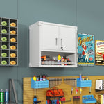 ZUN Metal Wall-Mounted Tool Storage Cabinet with Locking Door and 1 Shelf 1 Opened Drawer for Garage 90012667