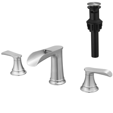 ZUN Bathroom Faucets for Sink 3 Hole Brushed Nickel 8 inch Widespread Bathroom Sink Faucet with Pop Up W1932P182000