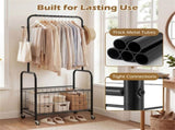 3-in-1 Rolling Clothes Rack with Storage Basket & Hooks, Metal Garment Rack for Laundry Bedroom 30051381