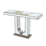 47x15.5x31" Rectangular Console Table with Elegant Floral Design and Mirrored Silver Finish W2078P248216
