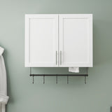 Bathroom Wall Cabinet with Adjustable Shelf, Towel Bar, 5 Hooks, Over The Toilet Storage Cabinet for W331P281277
