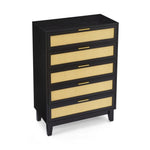 ZUN Bedroom 5 drawer dresser, rattan dresser modern wooden chest of drawers with spacious storage space W1781P183009