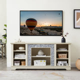 Mantel Stone TV Media Stand with with Faux Stacked Stone Surround, Modern Entertainment Console with W1758P187685