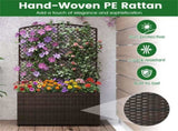 49" Brown PE Rattan Raised Garden Bed with Trellis Adjustable Foot Pads Outdoor Planter Box 00735475