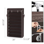 ZUN 10 Tiers Shoe Rack with Dustproof Cover Closet Shoe Storage Cabinet Organizer Dark Brown 21202749