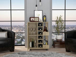 ZUN Bar Cart, Two External Shelves, Four Casters, Six Built-in Wine Rack, Single Door Cabinet -Light Oak B07091827