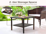Square double layer glass table top brown gradient rattan side table 83252345