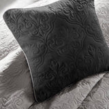 7 Piece Quilt Set with Euro Shams and Throw Pillows Black Full/Queen B03597420