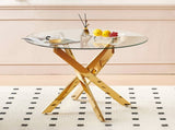 Golden Dining Table with cross metal leg and glass,Modern Space Saving Kitchen Table for Living Room W234P185627